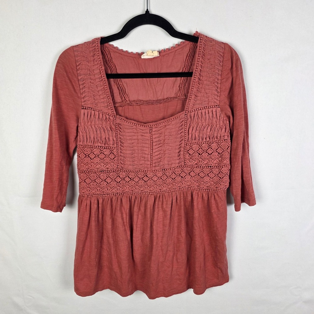 Meadow Rue Anthropologie Terracotta Cotton Crochet Lace Peplum Top Small